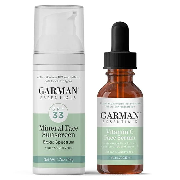 Mineral Sunscreen Lotion SPF 33, Reef Safe, Water Resistant, 1.7 fl oz & Vitamin C Serum for Face, Hyaluronic Acid, Anti A...