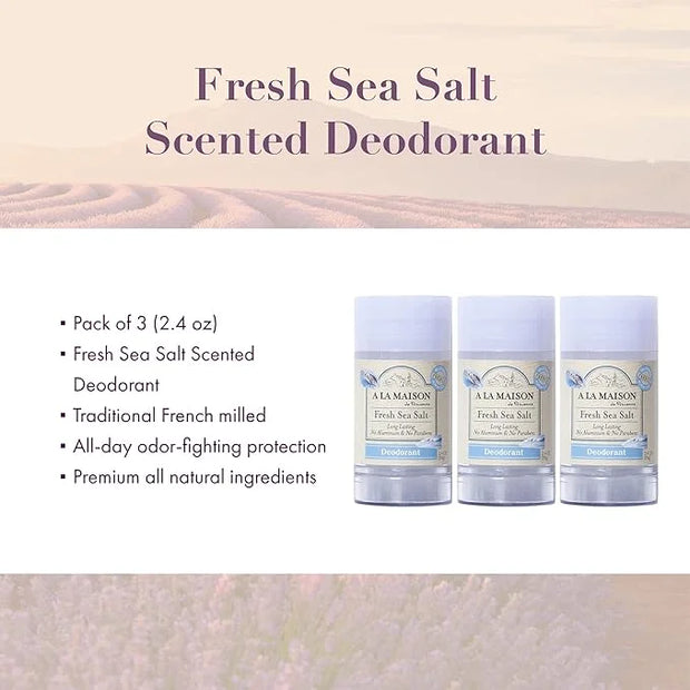 A La Maison Fresh Sea Salt Aluminum Free Deodorant for Women and Men - Natural Deodorant (3 Stick Bulk Pack) - Product Image