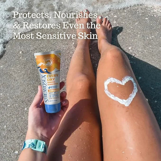 SPF 45 Every Day Shimmer Mineral Sunscreen | 2.5 Fl Oz Biodegradable, Paraben Free & Reef Safe Sunscreen | Non-Greasy, Lig...