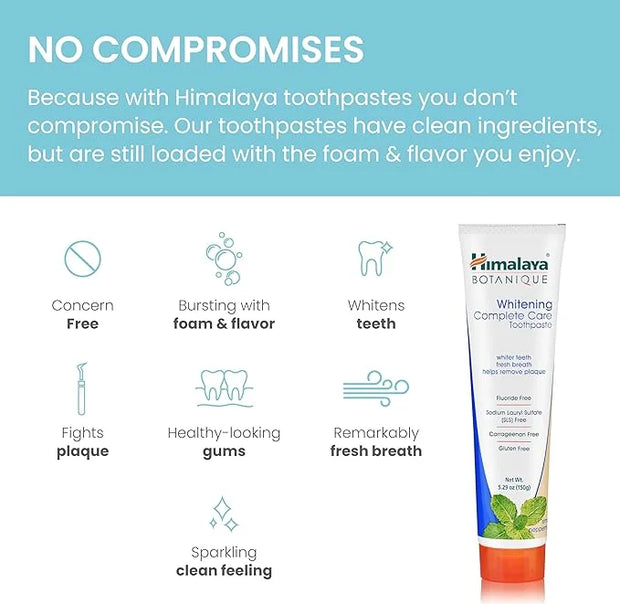 Himalaya Botanique Complete Care Whitening Toothpaste, Simply Peppermint, Fluoride Free for a Clean Mouth, Whiter Teeth an...