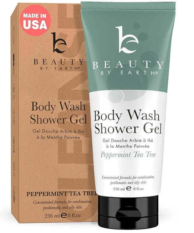 Beauty by Earth Peppermint Tea Tree Oil Shower Gel Body Wash - Made in USA with Organic & Natural Ingredients, Mens Body S...