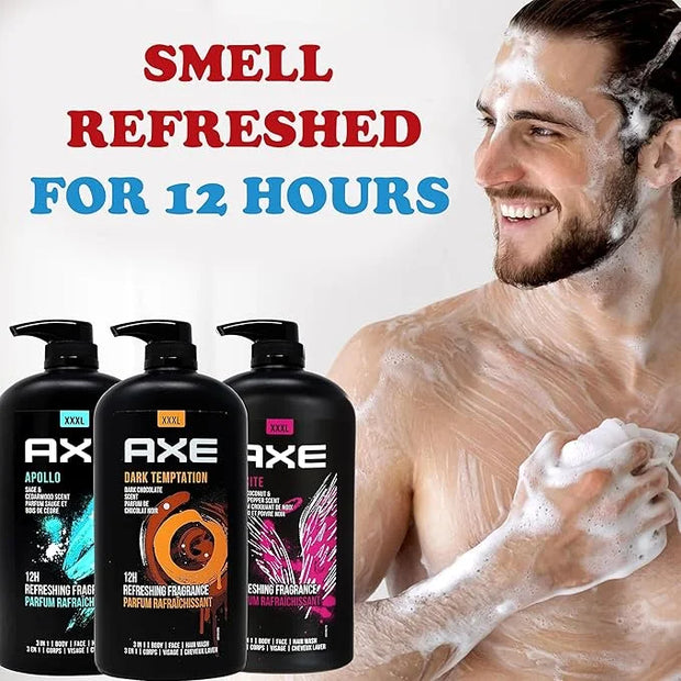 Axe Men's Body Wash Variety Set, Set of 3 Scents, Axe Dark Temptation, Apollo and Excite Body Wash, 3in1 Body and Face Was...