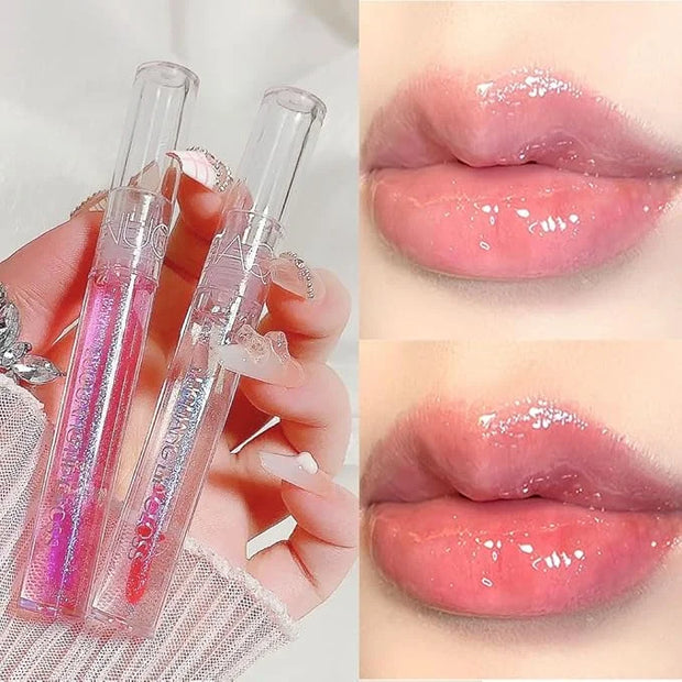 2Pcs Plumping Lip Gloss, Lustrous Dewy Finish Moisturizing Shimmer Color Changing Lip Stain Tinted Lip Balm Long Lasting N...