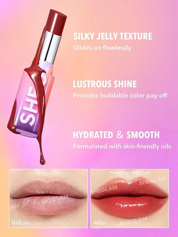 SHEGLAM Mirror Kiss High-Shine Lipstick Silky Jelly Texture Hydrated&Smooth Lip Gloss-It Takes Guts - Product Image