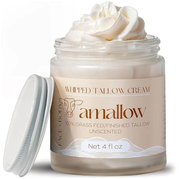100% Grass Fed Beef Tallow for Skin Care - Face + Body - Whipped Moisturizer for Sensitive Skin - Natural Lotion, 4 FL. oz...