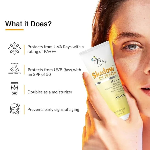 Fixderma Shadow SPF 50+ Gel, Titanium Dioxide & Zinc Oxide Sunscreen | Sunscreen for Face | SPF 50 Sunscreen & Broad Spect...