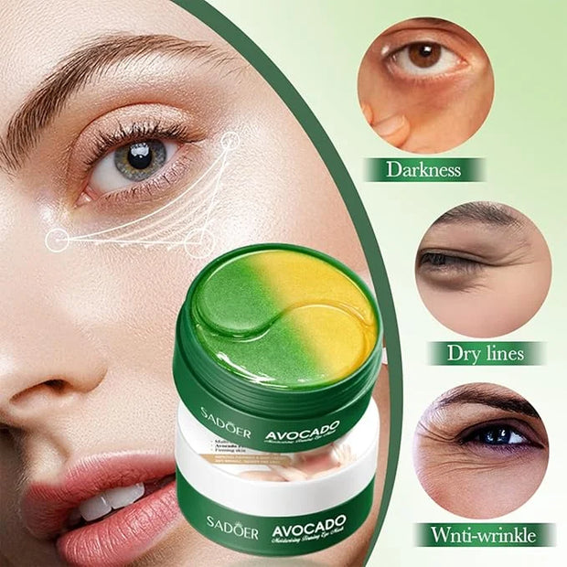 Avocado Under Eye Patches - 60 Pcs Eye Mask Anti-Aging Collagen Hyaluronic Acid Moisturizing Under Eye Mask for Removing D...
