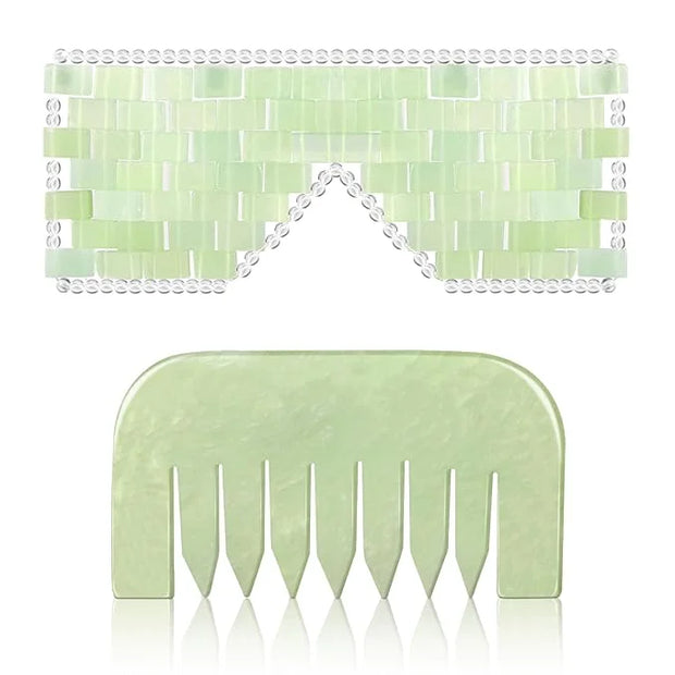 Jade Eye Mask and Jade Comb Set Includes Weighted Eye Mask to Eliminate Wrinkles Puffiness Headache and Migraine Relief Ha...
