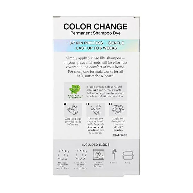 KISS Color Change Permanent Shampoo Dye, 100% Gray Coverage, Natural Plant & Herbal Extracts, All Hair Types, Moustache & ...