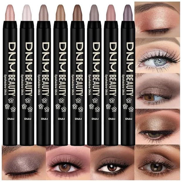 8Pcs Cream Eye Shadow Brightener Stick Makeup Set, Champagne Pearl Taupe Bronze Cocoa Stone Putty Smoky Amethyst Shimmer M...