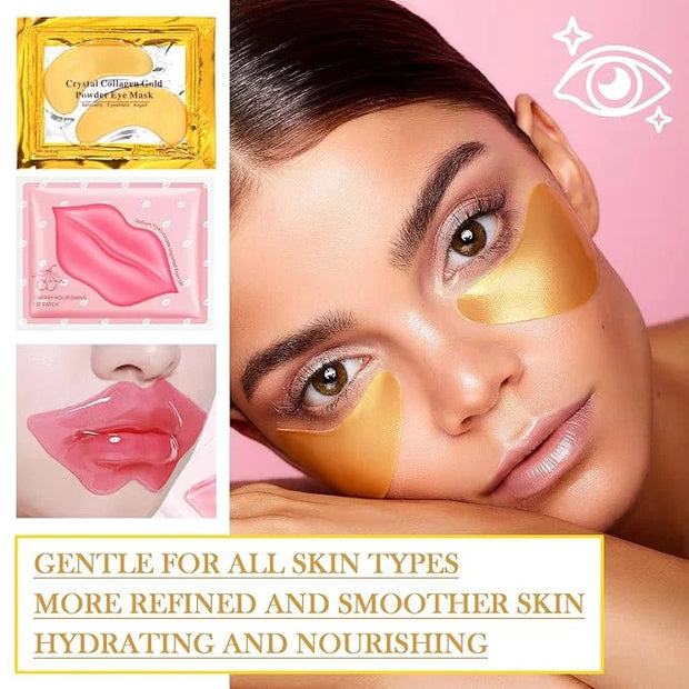 30PCS Lip Mask & Under Eye Patches Skincare Set,Moisturizing Gold Under Eye Masks,Pink Lip Masks Skin Care Set for Lip & E...
