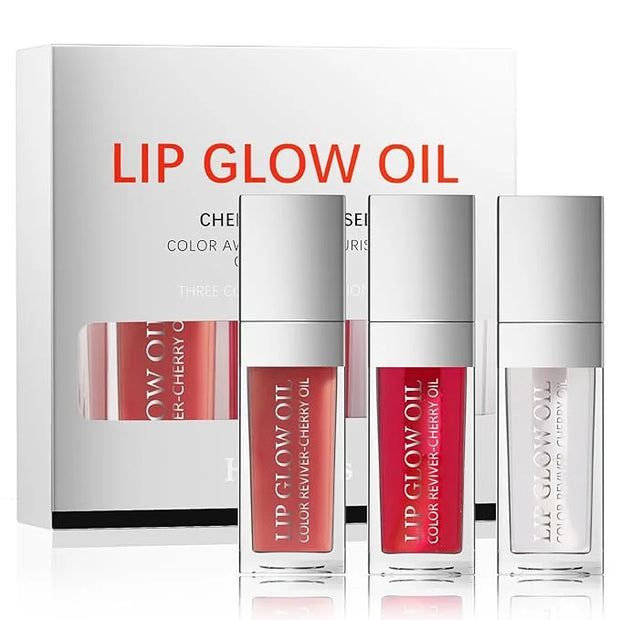 Liquid Lip Oil Gloss, 3 Pack Moisturizing Hydrating Nourishing Long Lasting Tinted Lip Gloss Plumper Gift Box for Teens Wo...