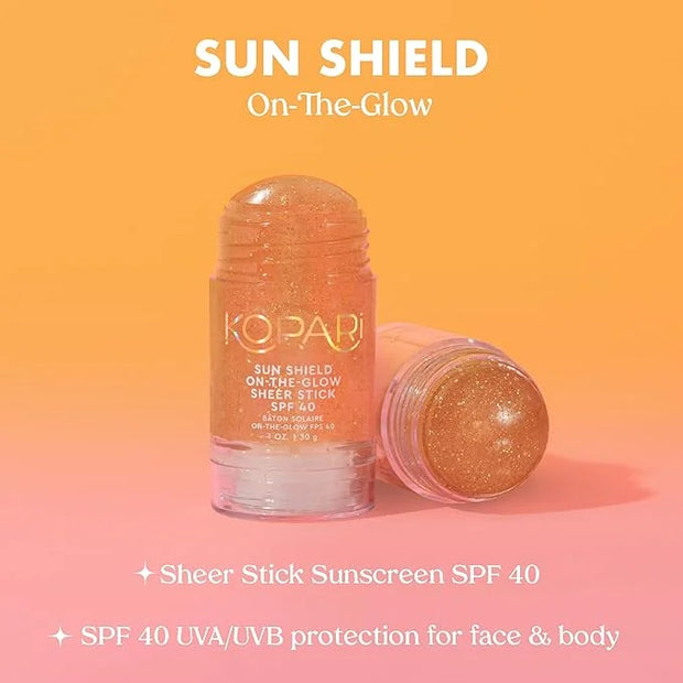 Kopari Sun Shield On-The-Glow Sheer Sunscreen Stick SPF 40, Sweat and Water Resistant Roll On Sunscreen For Face and Body ...