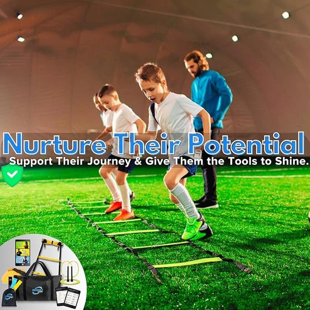 Invincible Fitness Agility Ladder Set - Enhance Speed 10 Cones, 4 Hooks, 3 Resistance (15ft) - Product Image