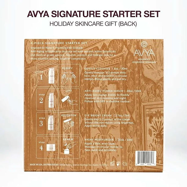 Avya Skincare Discovery Starter Set | Anti-Aging | Gentle Cleanser (15ml) + Anti-Aging Power Serum (10ml) + Eye Bright Cre...