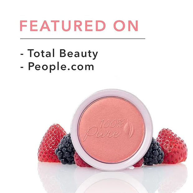 100% PURE Powder Blush (Fruit Pigmented), Mimosa, Soft Shimmery Finish, Nourishes Skin w/Rosehip Oil, Cocoa Butter, Natura...