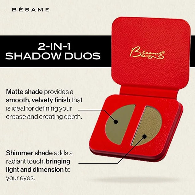 BESAME 3 Eyeshadow Duo & Shadow Brush Set – Socialite Brown, Pistachio, Plum Dandy – Ultra-Blendable Matte & Shimmer with ...