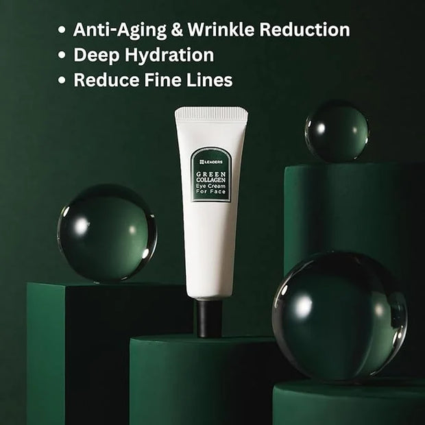 LEADERS Green Collagen Eye Cream for Face – Vegan Anti-Aging Eye Treatment, Reduces Fine Lines & Dark Circles Without Irri...