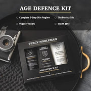 Age Defence Kit, a men's skincare set containing Charcoal Face Scrub (with Natural AHAs), ultra-hydrating Facial Serum (wi...
