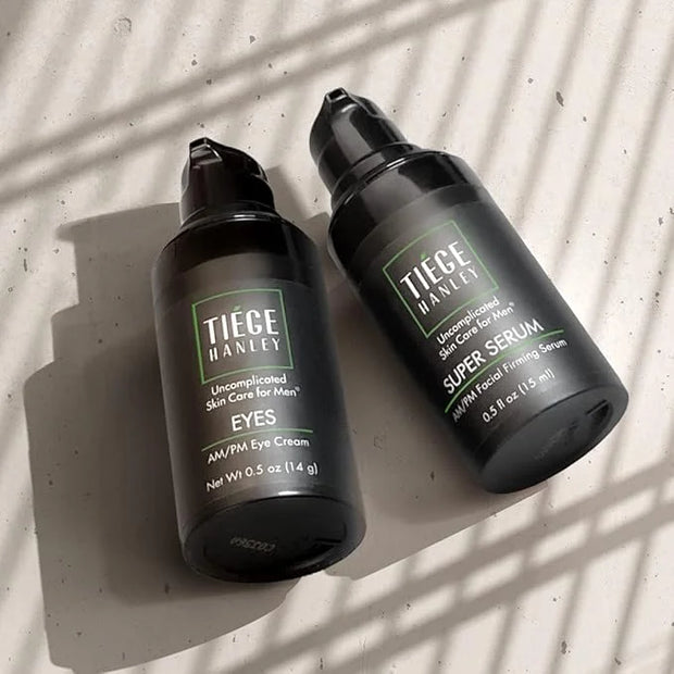 Tiege Hanley Morning and Night Facial Firming Serum (SUPER SERUM) and Eye Cream (EYES) for Men | Anti-Aging Pack | Sodium ...