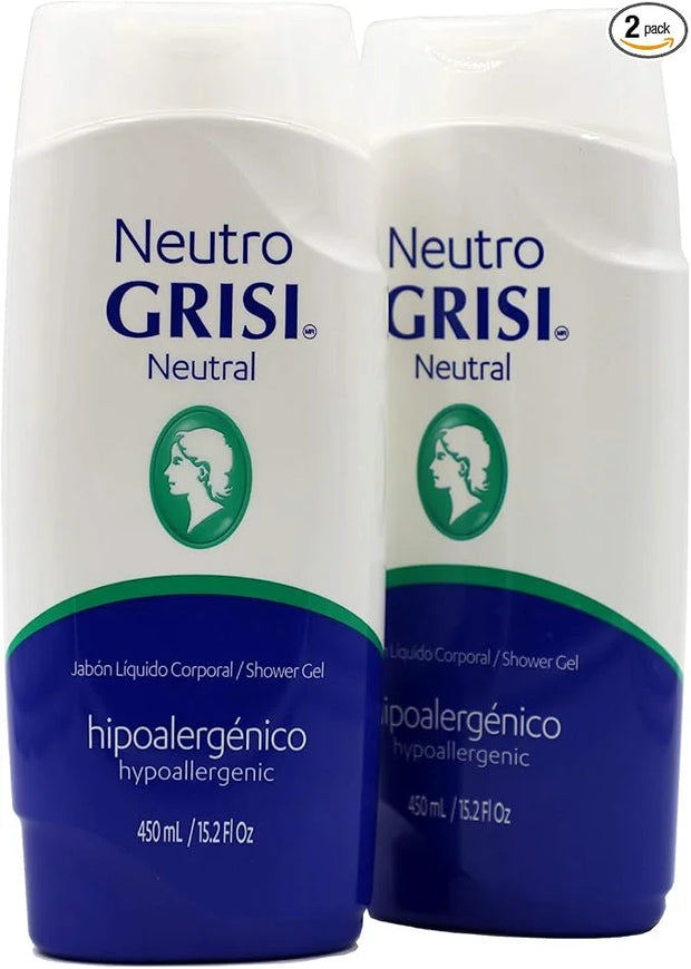 Grisi Neutral Shower Gel, Cleansing Shower Gel, Hypoallergenic, Sensitive Skin, Smother Skin, 2-Pack of 15.2 FL Oz, Bottle...