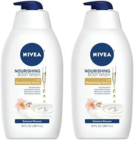 Nivea Nourishing Botanical Blossom Moisturizing Body Wash for Dry Skin, 30 Fl Oz Pump Bottle (Pack of 2) - Product Image