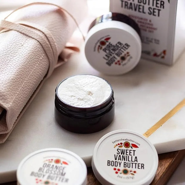 Travel Size Body Butter Set w/Orange Blossom, Lavender & Sweet Vanilla Body Creams - TSA Approved Travel Size Products, Mi...