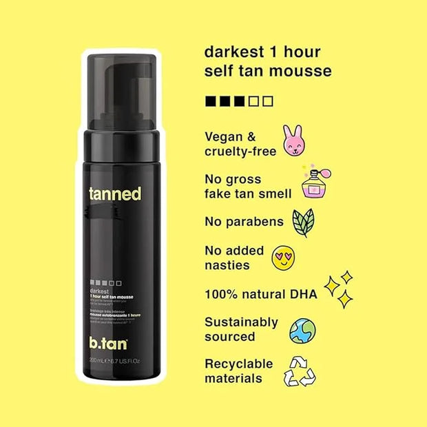 b.tan Dark Self Tanner Mousse | Get Tanned - Best, 1 Hour Express Sunless Tanning Foam, No Fake Tan Smell, Ultra Dark Bron...