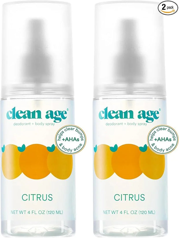 Aluminum Free Deodorant & Body Spray for Whole Body - Citrus 4oz (2 Pack) Clean Deodorant and Body Spray for Teen Boys and...