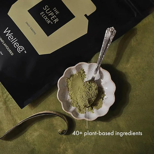 WelleCo The Super Elixir Daily Greens Powder, Probiotic Drink Mix with Whole Foods, Gluten Free, Vegan Gut Health Powder, ...