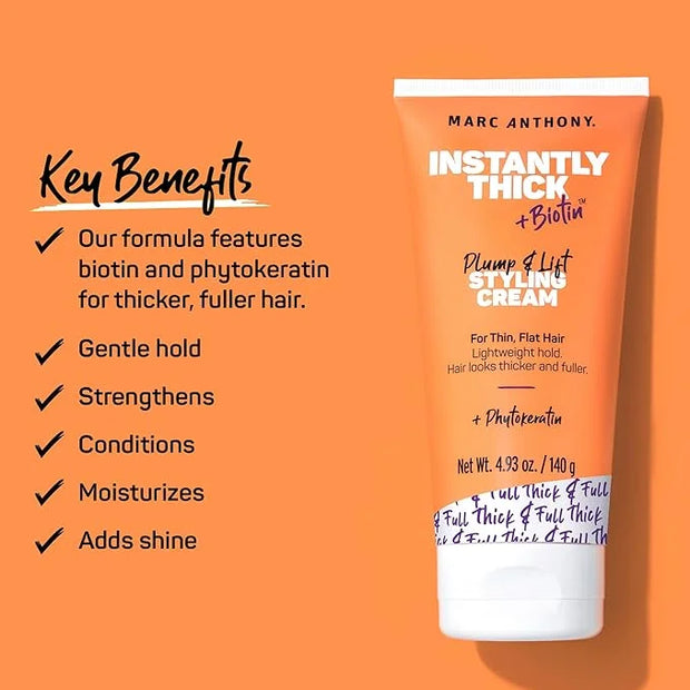 Marc Anthony Instantly Thick Styling Hair Cream (2-Pack) - Vitamin E & Biotin for Thicker, Fuller Hair with Lightweight Ho...