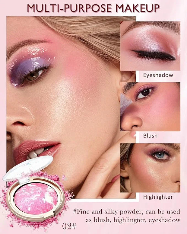 Baked Powder Blush, Glow Marbleized Blush Powder Palette,Lightweight Shimmery Facail Blusher for Face Cheeks,Eyeshadow & H...