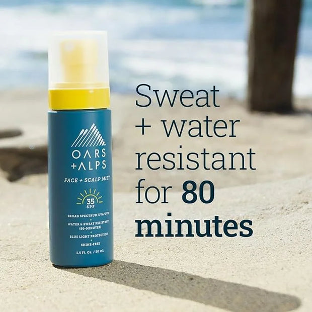 Oars + Alps Face and Scalp Mist SPF 35 Sunscreen, Protects from Blue Light, Summer Splash Scent, Water and Sweat Resistant...