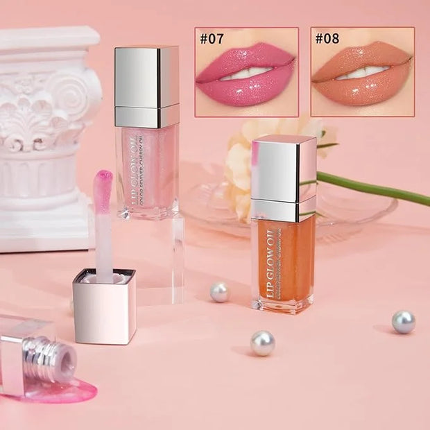 2PCS Hydrating Lip Glow Oil, Plumping Lip Gloss, Clear to Pink Lip Oil Gloss, Transparent Moisturizing Lip Balm, Natural L...