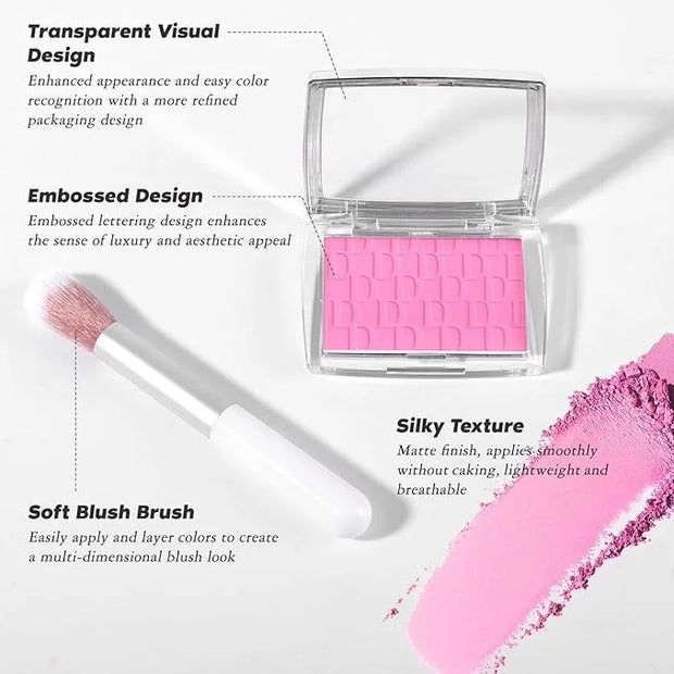 Cherry Blush Powder Blush for Cheeks with Brush, Matte Blush Palette Blush Powder Face Blusher, Natural Blendable Formula ...
