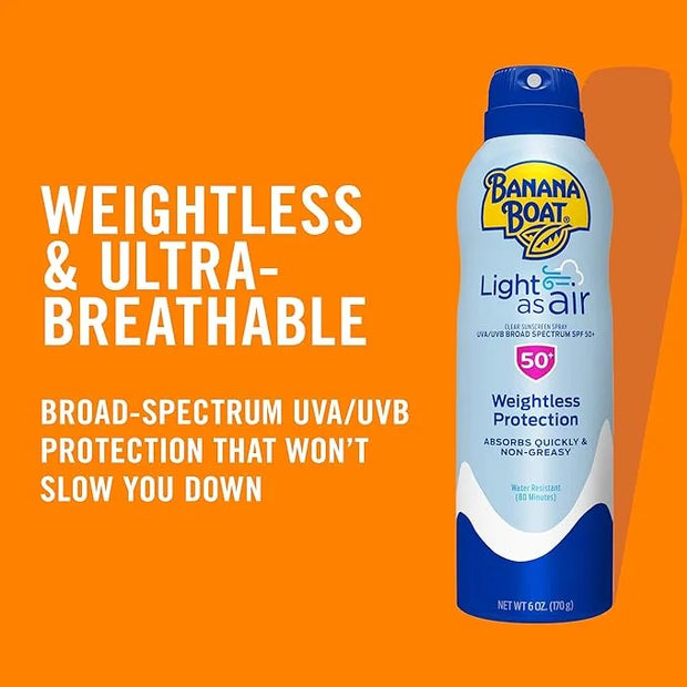 Banana Boat Light As Air Sunscreen Spray SPF 50, 9.5oz | Lightweight Sunscreen, Spray On Sunscreen, Body Sunscreen Spray, ...