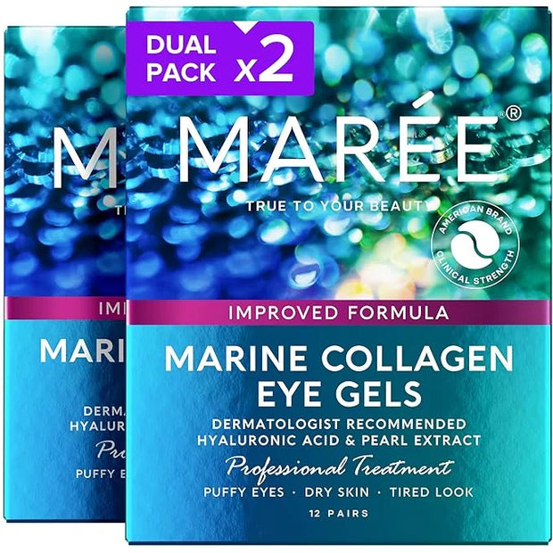 MAREE Eye Gels 2 PACK - Under Eye Patches for Puffy Eyes and Dark Circles with Natural Marine Collagen & Hyaluronic Acid -...