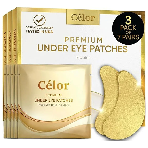 CÉLOR Under Eye Patches Premium - Golden Under Eye Mask Enriched with Hyaluronic Acid, Caffeine, Tea Tree & Collagen, Unde...