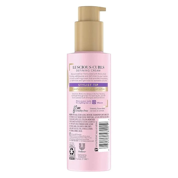 Suave Pink Luscious Curls Styling Cream Hair Cream for Luscious Curls Curl Defining Cream with Amino Acid Complex 4.75 oz ...
