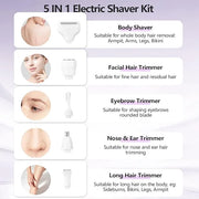 Electric Razors Shavers for Women, Bikini Trimmer 5 in 1 Lady Electric Shaver Razor Wet/Dry Face Razors for Face Nose Eyeb...