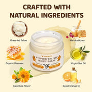 Vigority Beef Tallow and Honey Balm: Organic Grass Fed Whipped Beef Tallow for Skin - Beef Tallow Face Moisturizer Infused...