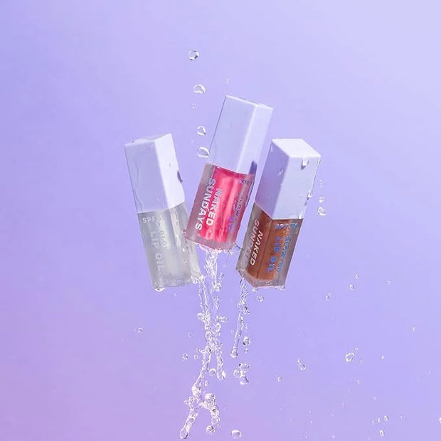 Naked Sundays SPF50 Go & Glow LIP OIL Trio - Hydrating Lightweight Lip Gloss with SPF Protection for Soft & Glossy Lips, N...