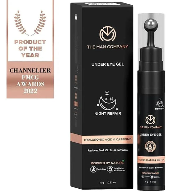 The Man Company Under Eye Gel With Cooling Massage Roller For Dark Circles, Fine Lines & Puffy Eyes with Caffeine & Hyalur...