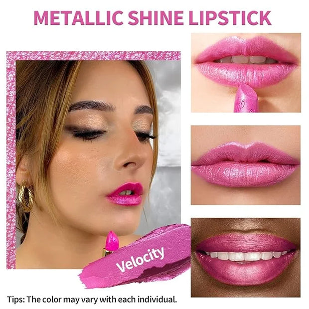 Oulac Metallic Pink Lipstick Set 3PCS High Impact Lipcolor with Moisturizing Formula, Vegan Beauty, Full-Coverage Lip Colo...