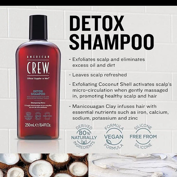 American Crew Detox Shampoo for Men, Naturally Derived, Vegan Formula, Citrus Mint Fragrance, 33.8 Fl Oz - Product Image