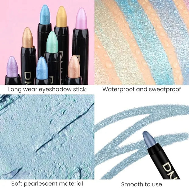 evpct Sky Blue Shimmer Cream Eye Shadow Brightener Sticks Set for Eyes, Blue Shimmery Matte Pencil Eye shadow Applicator S...