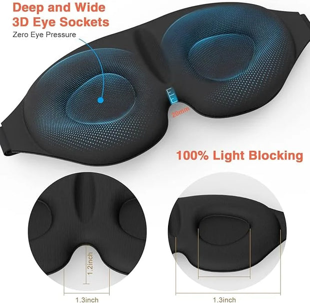 Sleep Eye Mask for Men Women 3D Contoured Cup, Concave Molded, Block Out Light, Molded Soft Comfort Eye Shade with Adjusta...