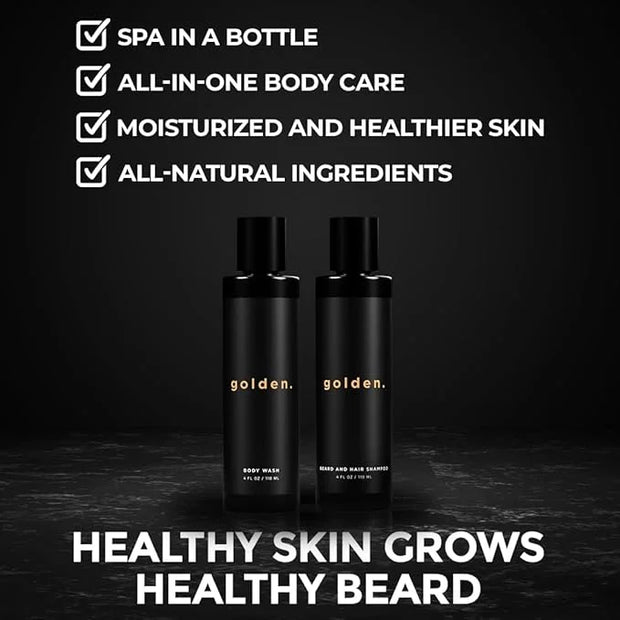 Golden Grooming Co. 3-in-1 Men's Body Wash - Hair & Beard Shampoo - Cleanses, Hydrates, Softens - Body Wash for All Skin T...
