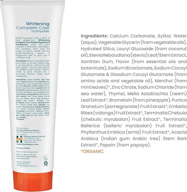 Himalaya Botanique Complete Care Whitening Toothpaste, Simply Peppermint, Fluoride Free for a Clean Mouth, Whiter Teeth an...