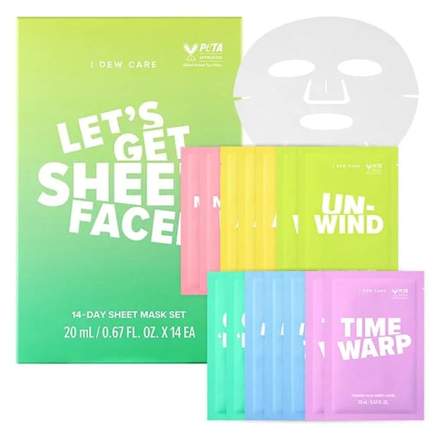 I DEW CARE Glass Skin Face Mask Variety Pack - Let's Get Sheet Faced | For Perfect Care Routine, 2 Week Intense Korean Fac...